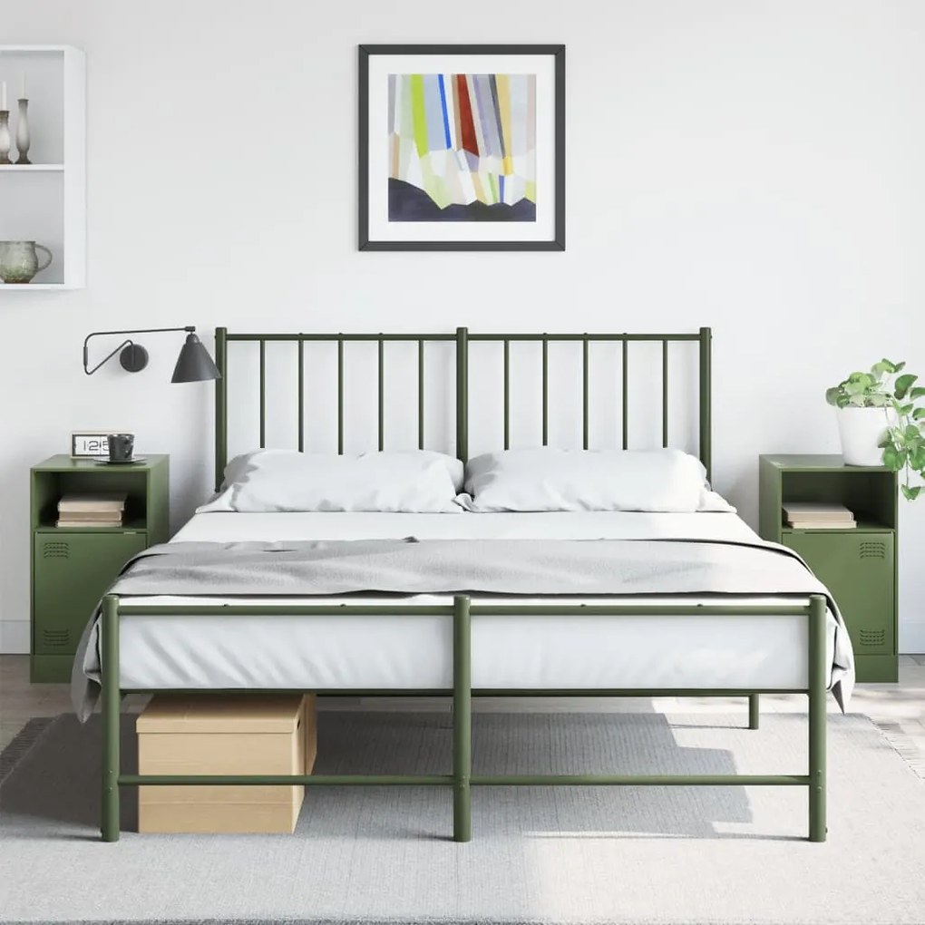 Comodini 2 Pz Verde Oliva 34,5x39x62 Cm İn Acciaio /