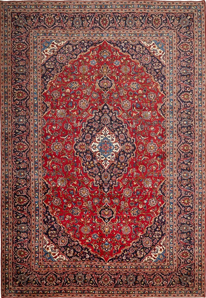 Kashan Tappeto 250 x 360 Blu (Iran) Annodato A Mano