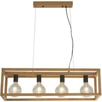 Lampadario Industrial-Nordico Piazza Legno Marrone Nero 4 Luci E27