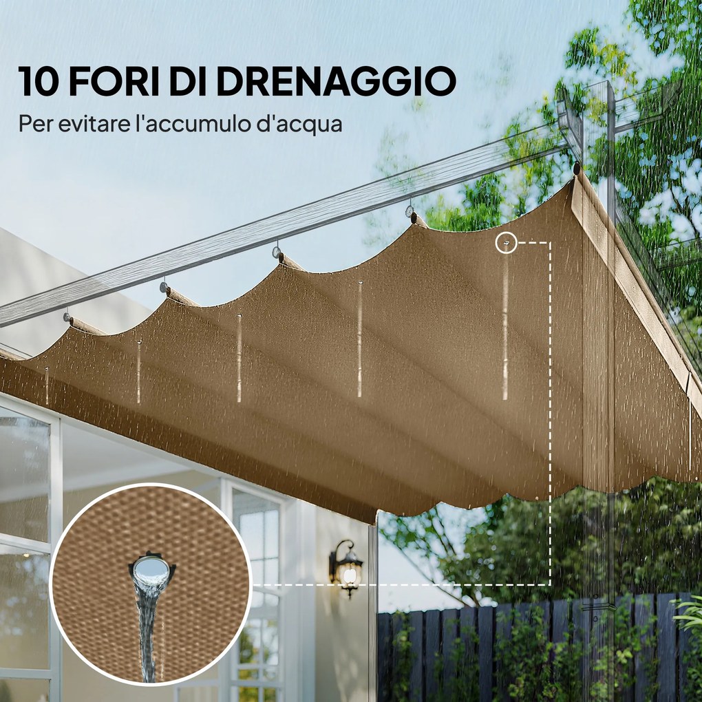 Tetto per Pergola 350x260 cm con 10 Fori di Drenaggio in Poliestere Marrone Chiaro...