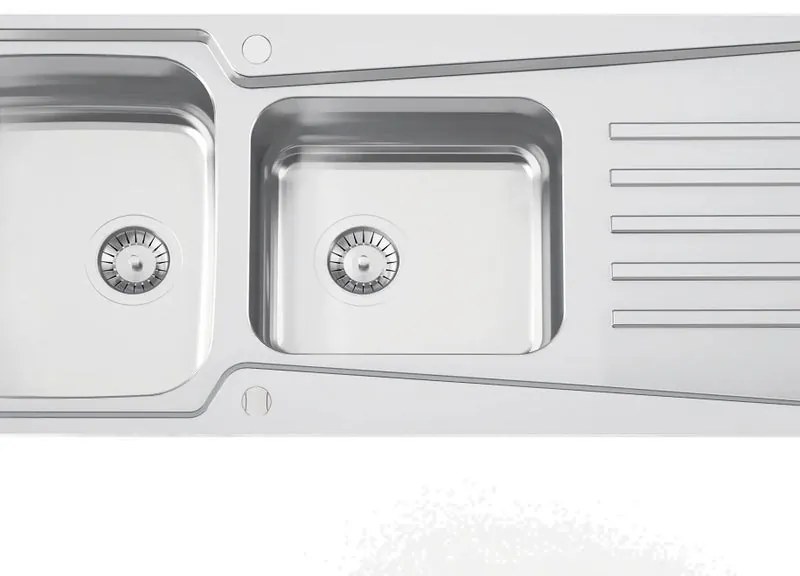 Lavello semincasso 2 vasche con gocciolatoio laterale destro o sinistro RODI Evolution 116 inox L 49 x L 115 x P 20 cm argento