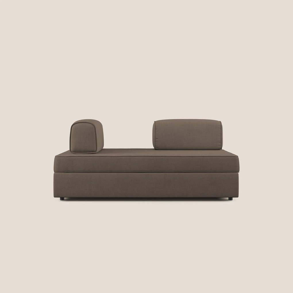 Liberty divano con pouf estraibile e schienali movibili in tessuto morbido impermeabile T02 marrone