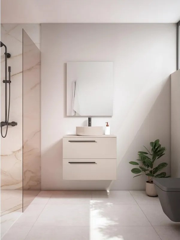 Mobile da bagno sospeso sotto lavabo L 70 x H 55 x P 39.5 cm beige laccato opaco, 2 cassetti VISOBATH Mia