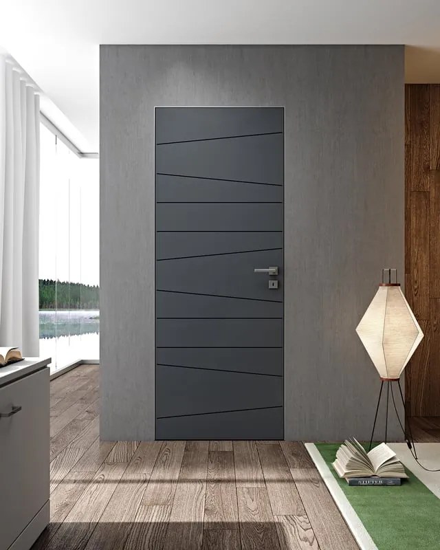 Porta filomuro battente Riga2053 ardesia L 80 x H 210 cm sinistra