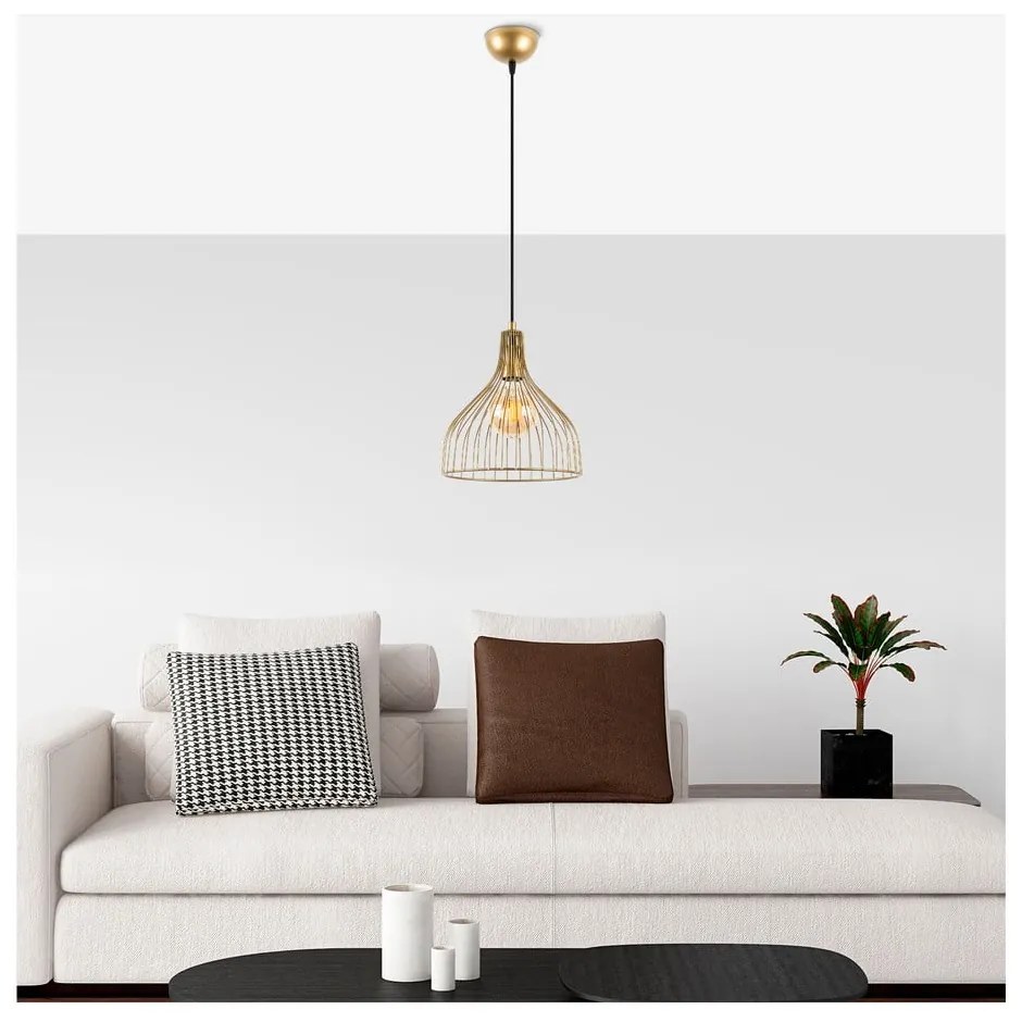 Lampadario dorato con paralume in metallo ø 25 cm Cafu – Opviq lights