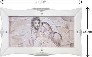 Quadro su tela moderno 50x120 cm con cornice in pelle Bianca Sacra Famiglia