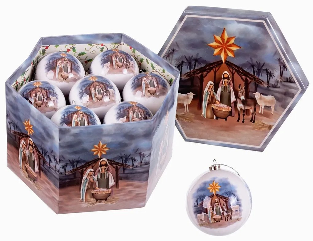 Palle di Natale Multicolore Carta Polyfoam Natività/Presepe 7,5 x 7,5 x 7,5 cm (14 Unità)