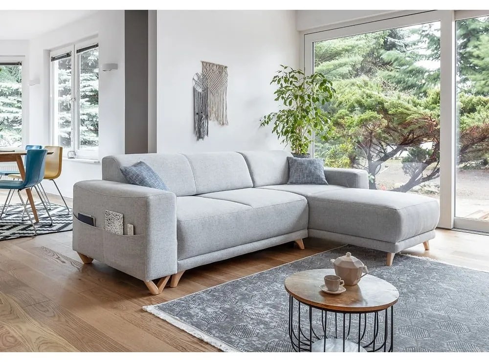 Divano angolare grigio chiaro allungabile e con contenitore Classy Sophie – Miuform