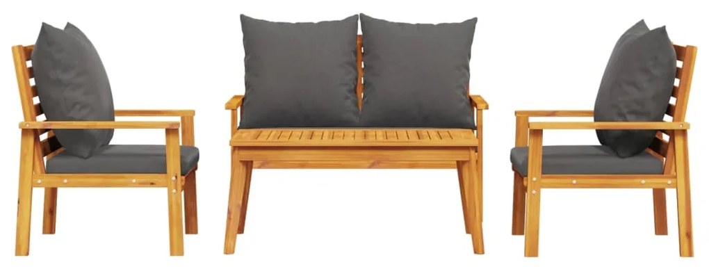 Set salotto da giardino 4pz con cuscini legno massello acacia
