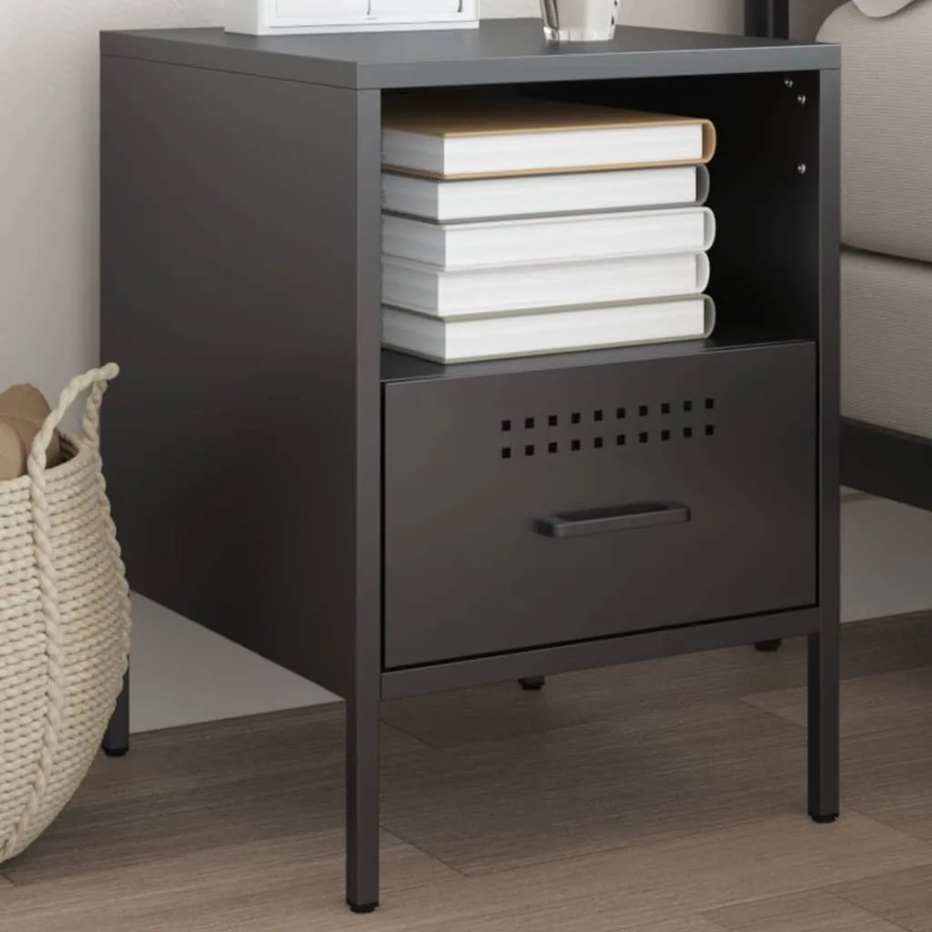 Comodino Nero 36x39x50,5 Cm İn Acciaio /