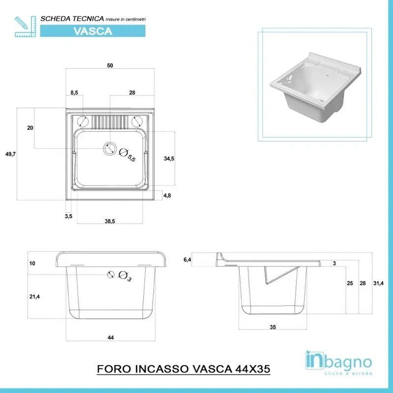 Mobile lavatoio grigio 50x50 cm vasca in resina e asse lavapanni Desya