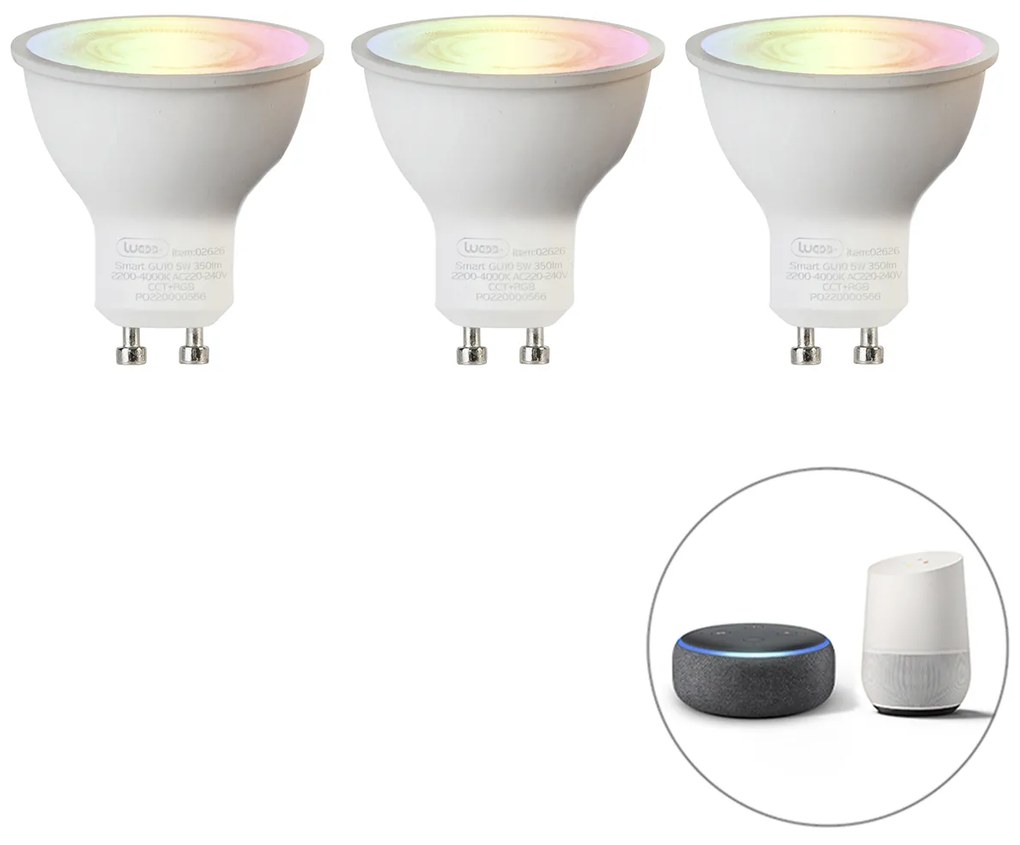 Set di 3 lampadine intelligenti a LED GU10 RGBW 5W 350lm 2200-4000K