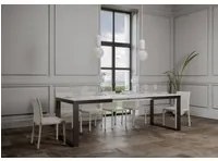 Tavolo da Pranzo Tecno Evolution 90x160 Allungato 90x420 in Nobilitato e Ferro Colore: Bianco Frassinato