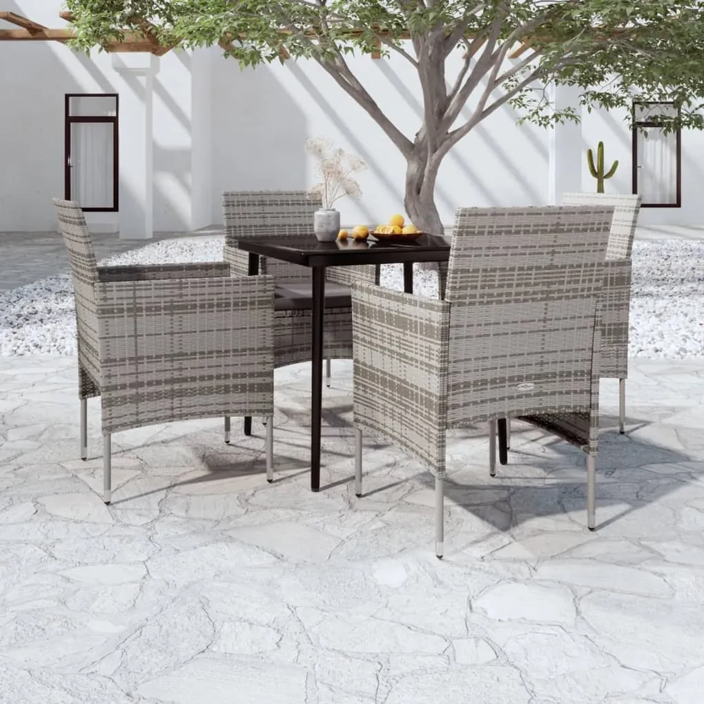 Set da pranzo da giardino 5 pz con cuscini grigio e nero