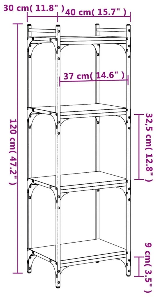 Libreria a 4 Ripiani Nera 40x30x120 cm in Legno Multistrato