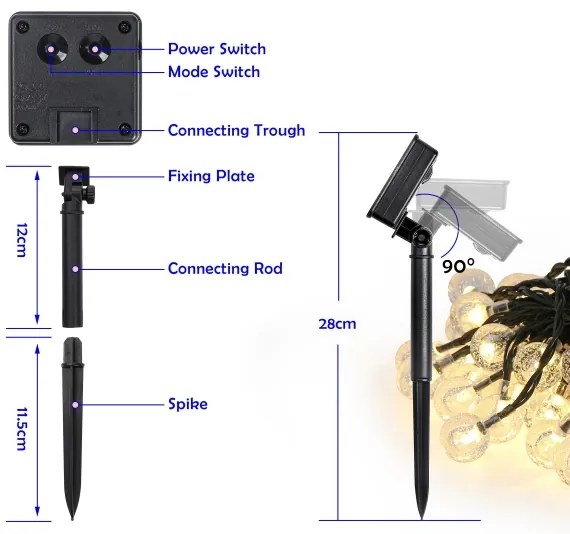 Brilagi - Catena luminosa solare a LED BUBBLE 100xLED/8 funzioni 10m IP65 bianco caldo