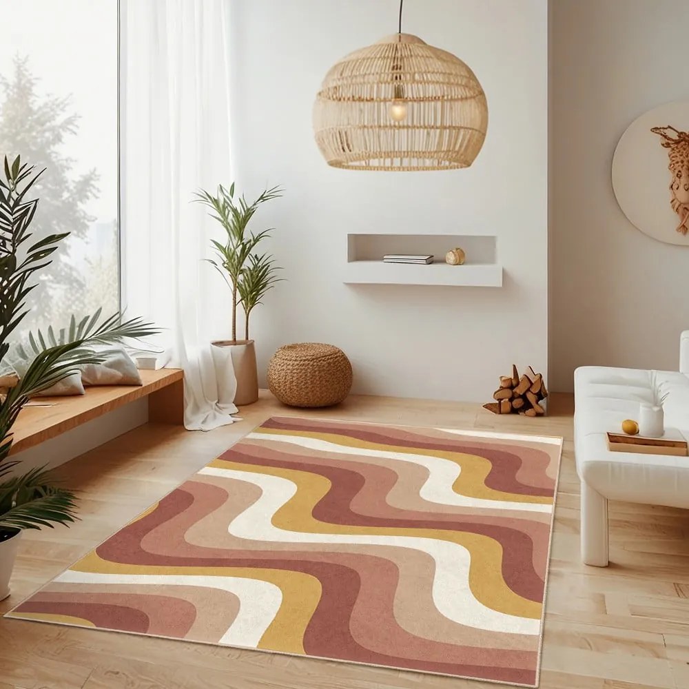 Tappeto giallo ocra e rosa polveroso lavabile 60x100 cm Creamy Strawberry Swirl – Mila Home