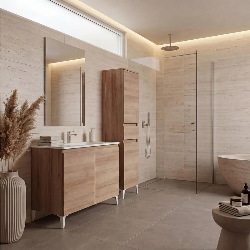 Mobile bagno con lavabo Revital L100 x H86 x P46 cm, due ante, rovere