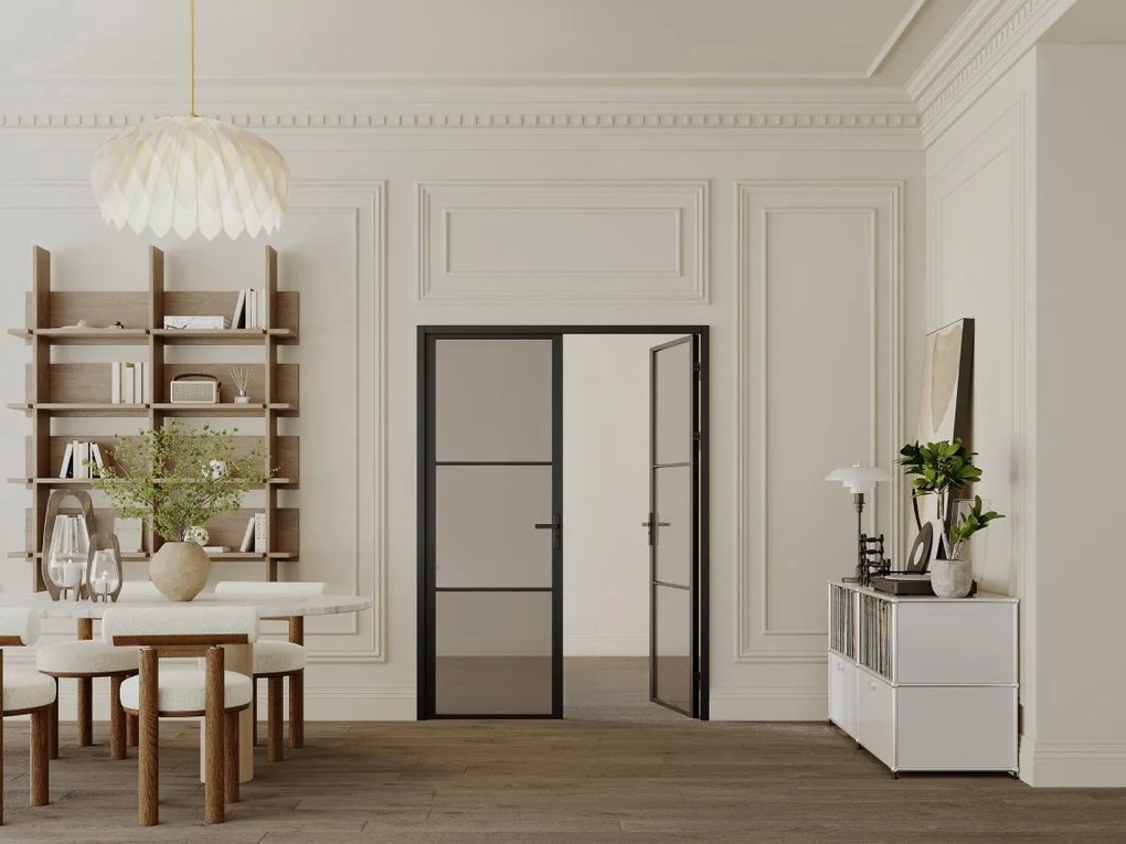 Blocco porta reversibile a due battenti 2 x H204 x L73 cm in Alluminio e Vetro fumé Nero - MASERU