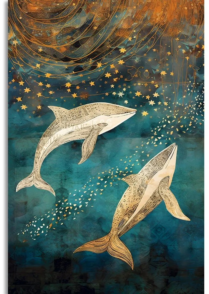 Quadro su tela – Balene nell'oceano magico