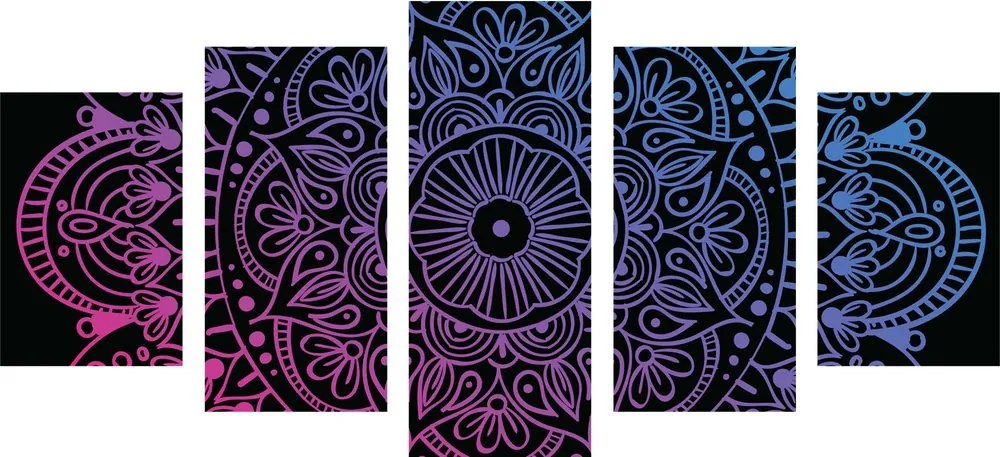 Quadri 5 pezzi – Mandala su sfondo nero