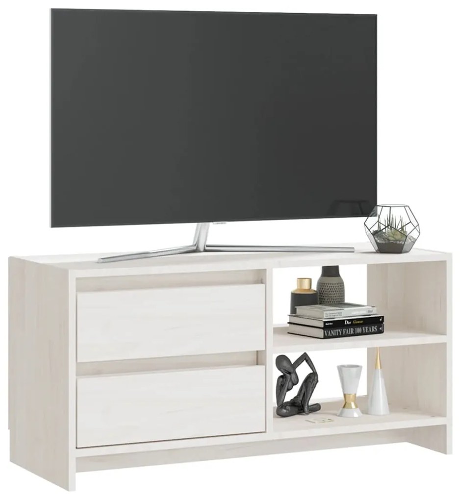 Mobile porta tv bianco 80x31x39 cm in legno massello di pino