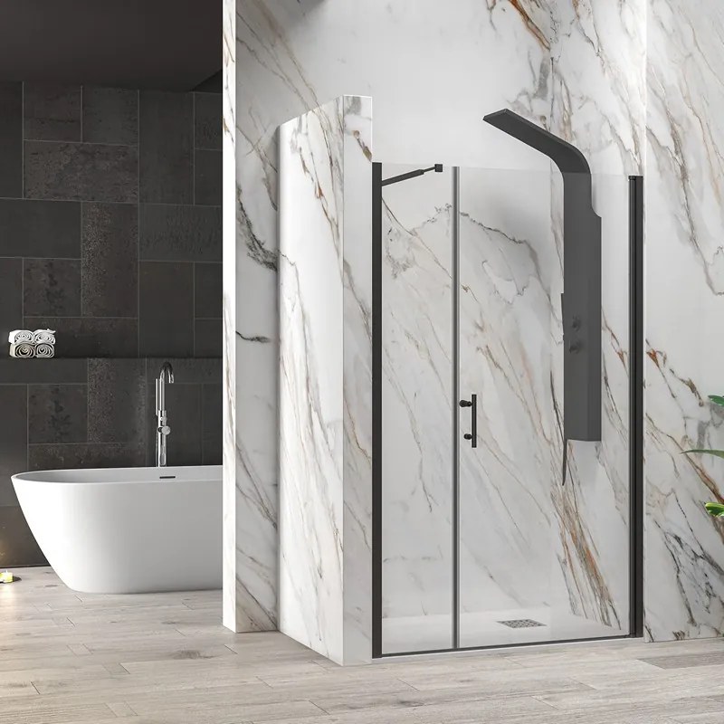 Kamalu - Porta doccia nera opaca 140 cm battente e anta fissa | KS5000N