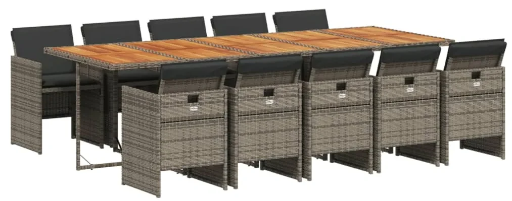 Set da pranzo da giardino 11pz con cuscini in polyrattan grigio