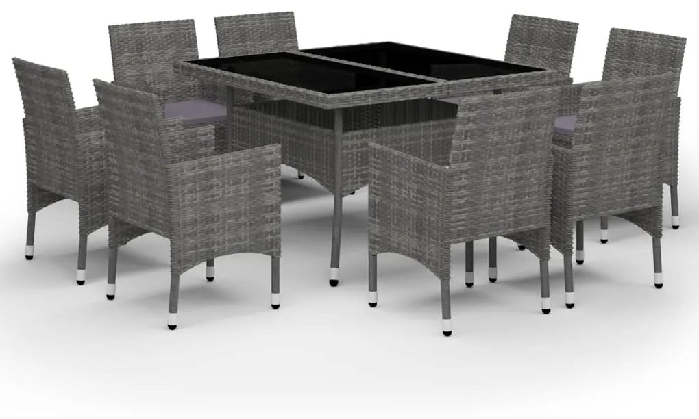 Set mobili da pranzo per giardino 9pz polyrattan e vetro grigio