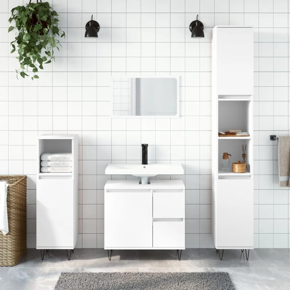 Set mobili da bagno 3 pz bianco in legno multistrato