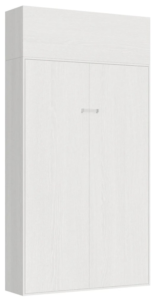 Letto matrimoniale francese a scomparsa 140 verticale Kentaro con colonna e pensili, Bianco Frassino / Pensile Vasistas