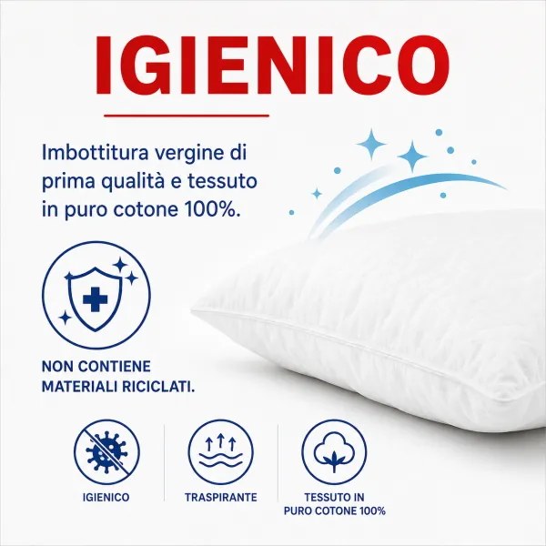 Cuscino Ortopedico 75x45 cm Anallergico Traspirante Cotone Bianco