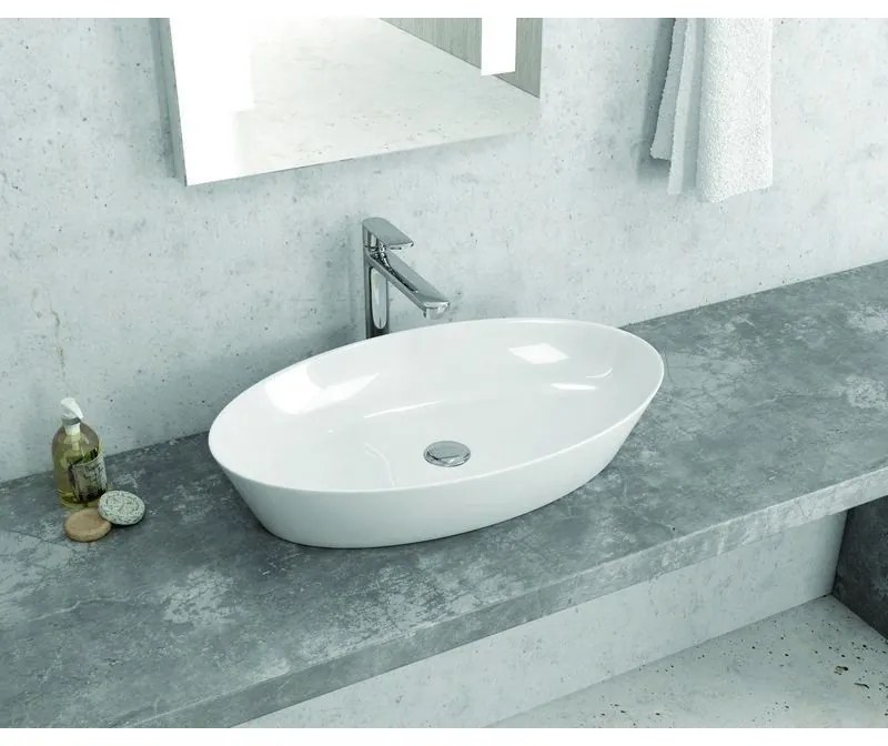 Kamalu - lavabo ovale 60cm in ceramica slim bianca |  litos-0016