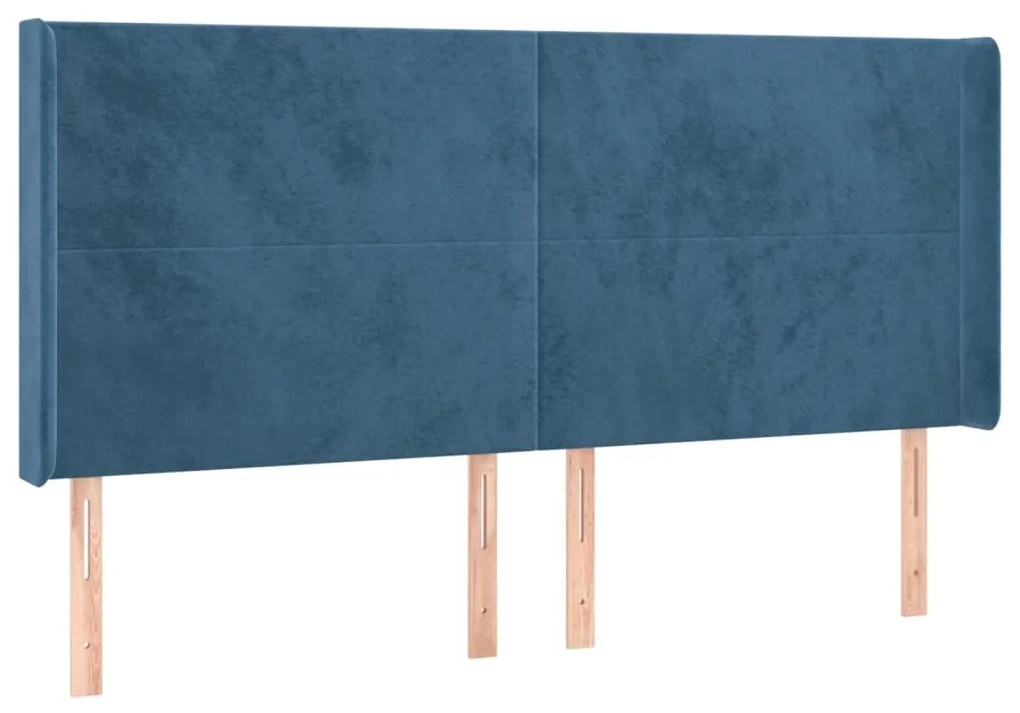 Testiera ad orecchio blu scuro 163x16x118/128 cm in velluto