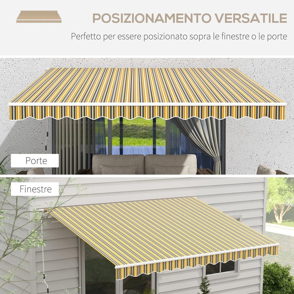 Tenda da Sole per Esterno Avvolgibile a Bracci 350x250 cm con Apertura a Manovella Giallo...