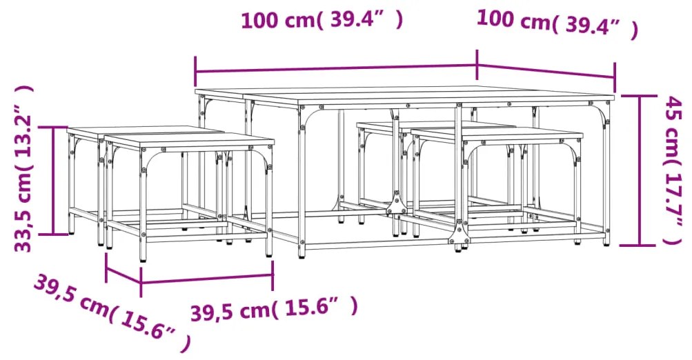 Tavolini Impilabili 5 pz Neri in Legno Multistrato