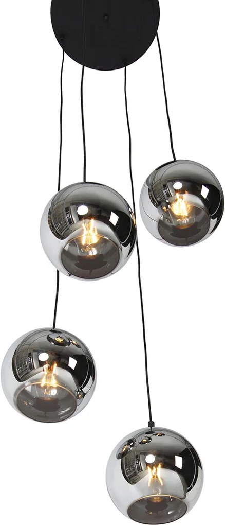 Lampada a sospensione intelligente nera con vetro fumé incl. 4 Wifi A60 - Wallace