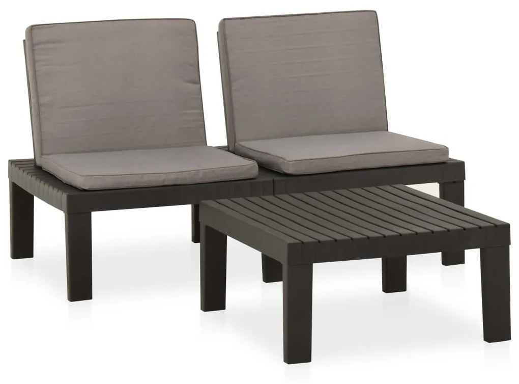 Set divani da giardino con cuscini 2 pz in plastica grigio