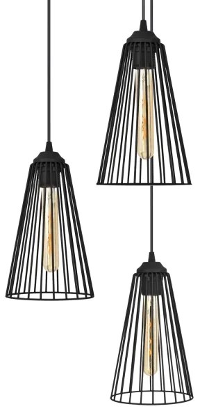 Lampadario a sospensione con filo TORRI 3xE27/15W/230V nero