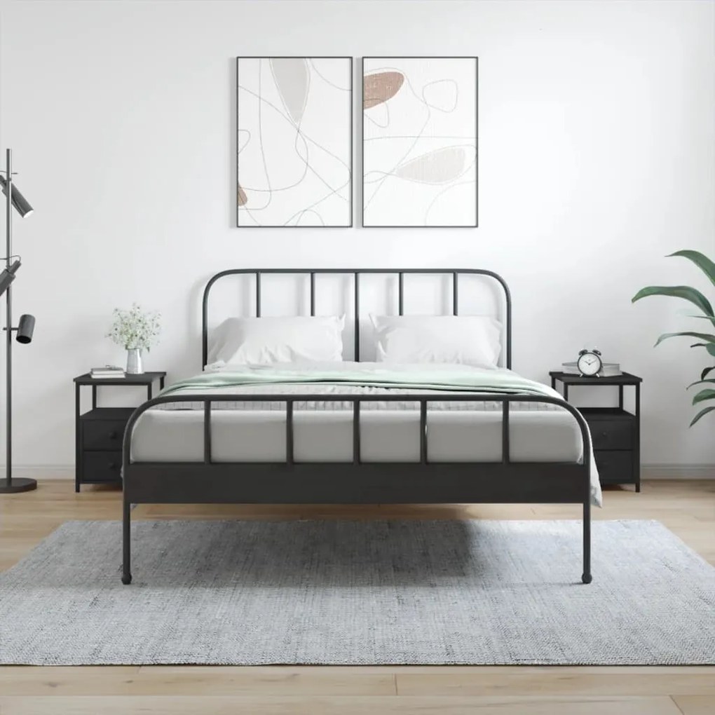 Comodini 2 Pz Neri 34x35,5x50 Cm İn Legno Multistrato /