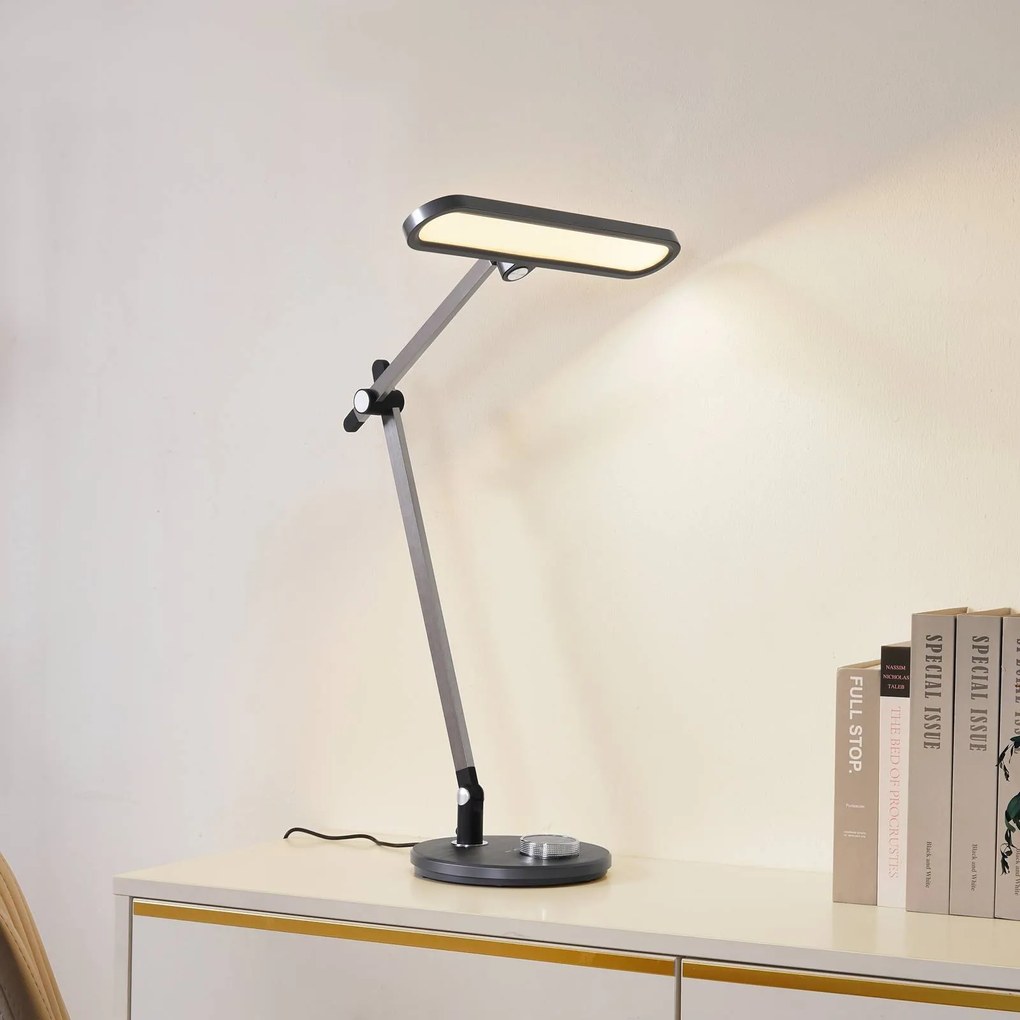 Lampada da scrivania Elvir Lindby, dimmerabile, Alluminio / Grigio / Zincato, Soggiorno / Sala da pranzo, Alluminio, Moderno, Lampada da tavolo LED