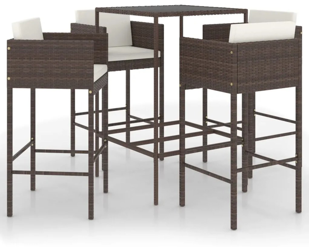 Set da Bar da Giardino 5 pz con Cuscini in Polyrattan Marrone