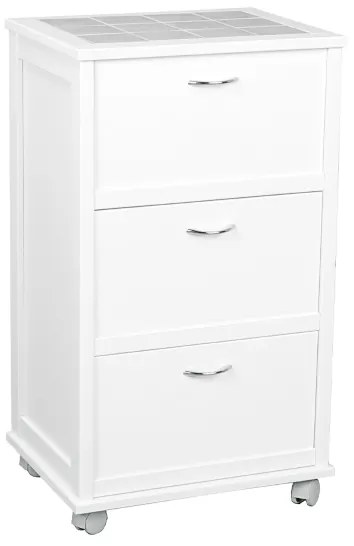 Carrello mobiletto con ante a ribalta e piano in mattonelle BIANCO