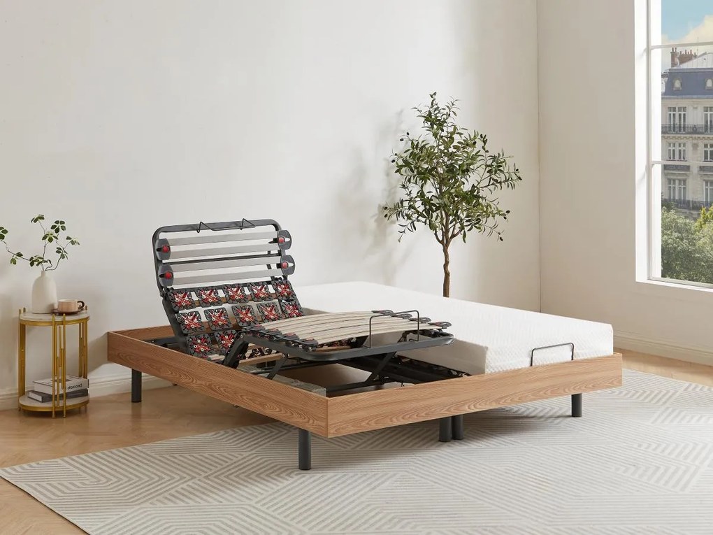 Rete relax doghe e 2x25 sospensioni decorative in legno quercia naturale di YSMÉE - 2 x 80 x 200 cm - motori OKIN