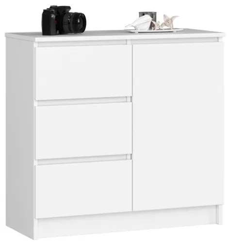 Cassettiera Credenza 80 Cm 3 Cassetti 1 Anta Laterale Artika Bianca