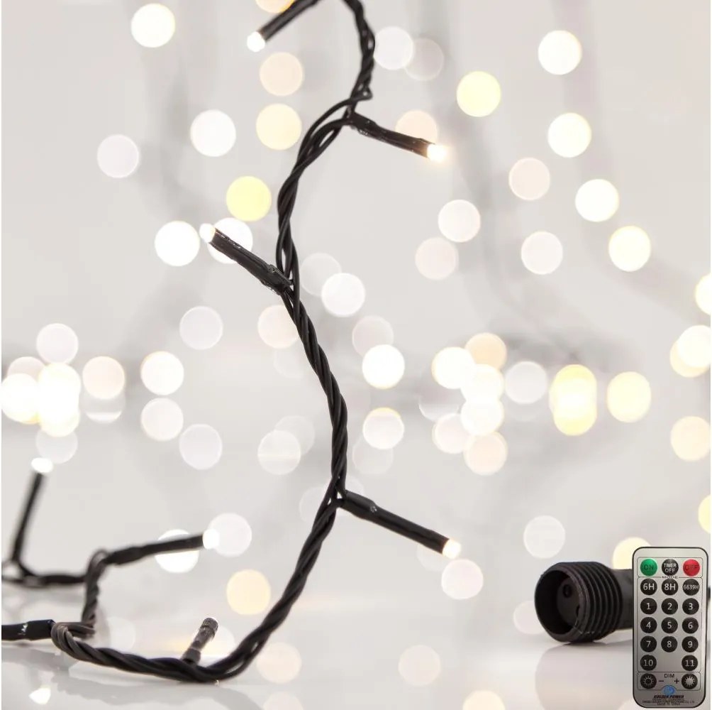 Catena luminosa per esterni CLUSTER 200 LED, 8 funzioni, 2,1 m, IP44, bianco caldo + telecomando