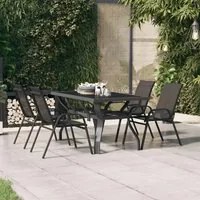 Tavolo da Giardino Grigio e Nero 140x70x70cm in Acciaio e Vetro 318770