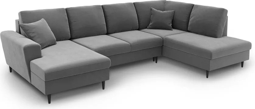 Divano angolare grigio chiaro allungabile e con contenitore (con penisola a destra/a U) con rivestimento in velluto Kyoto – Cosmopolitan Design