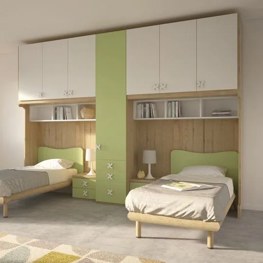 Cameretta a ponte doppia Mac linea Colorfull finitura Bianco e Salvia