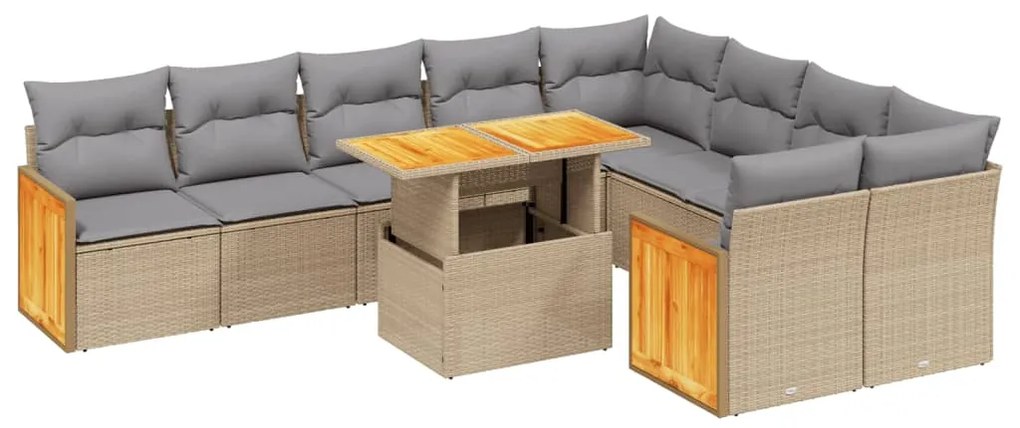 Set divano da giardino 10 pz con cuscini beige in polyrattan